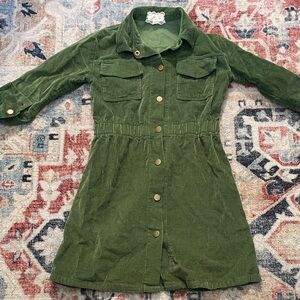 Green Corduroy Girls Button-Up Dress